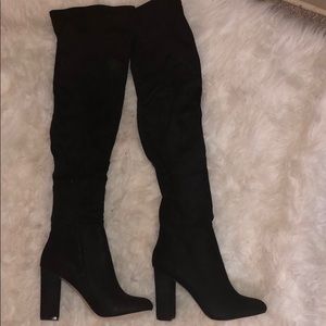Black suede over the knee heeled boots